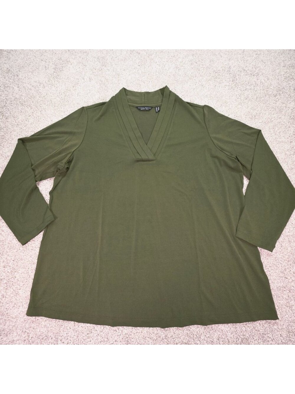 Susan Graver Everyday Green V-Neck Long-Sleeve Top 2X